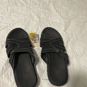 Kailua Black Slide Sandals with Stitch Detail